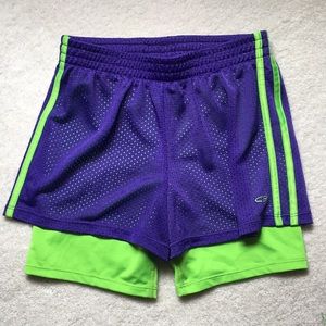 HP🔥 Champion Athletic Shorts Girls Large L(10-12) Green Purple Mesh Gym Sports